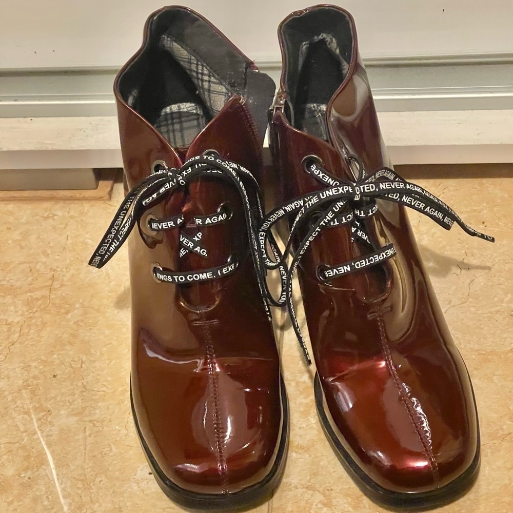 Women’s Boots Booties Shoes Heels Patent PU LEATHER Size 38